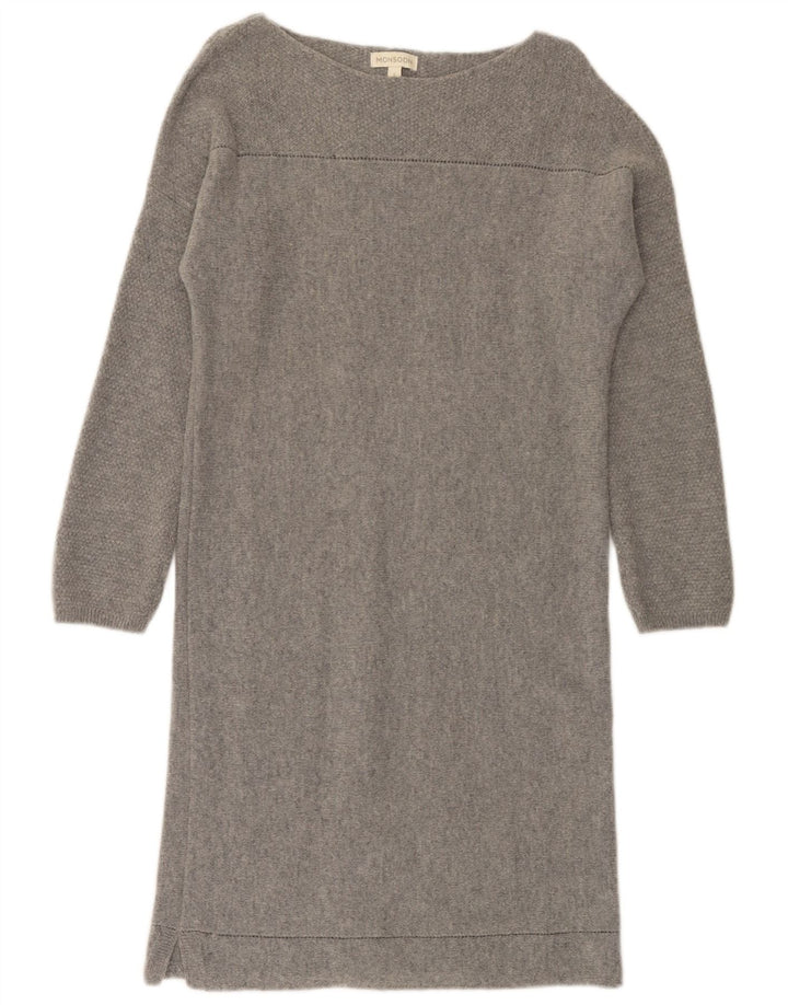 MONSOON Womens Long Sleeve Jumper Dress UK 10 Small Grey Wool