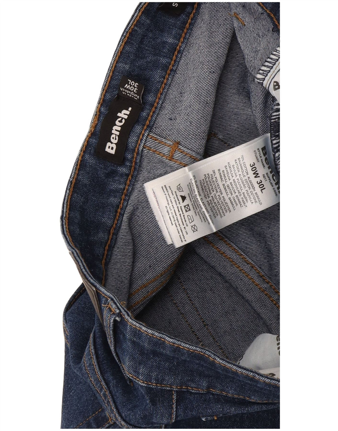 Bench Mens Straight Jeans W30 L30 Navy Blue Cotton