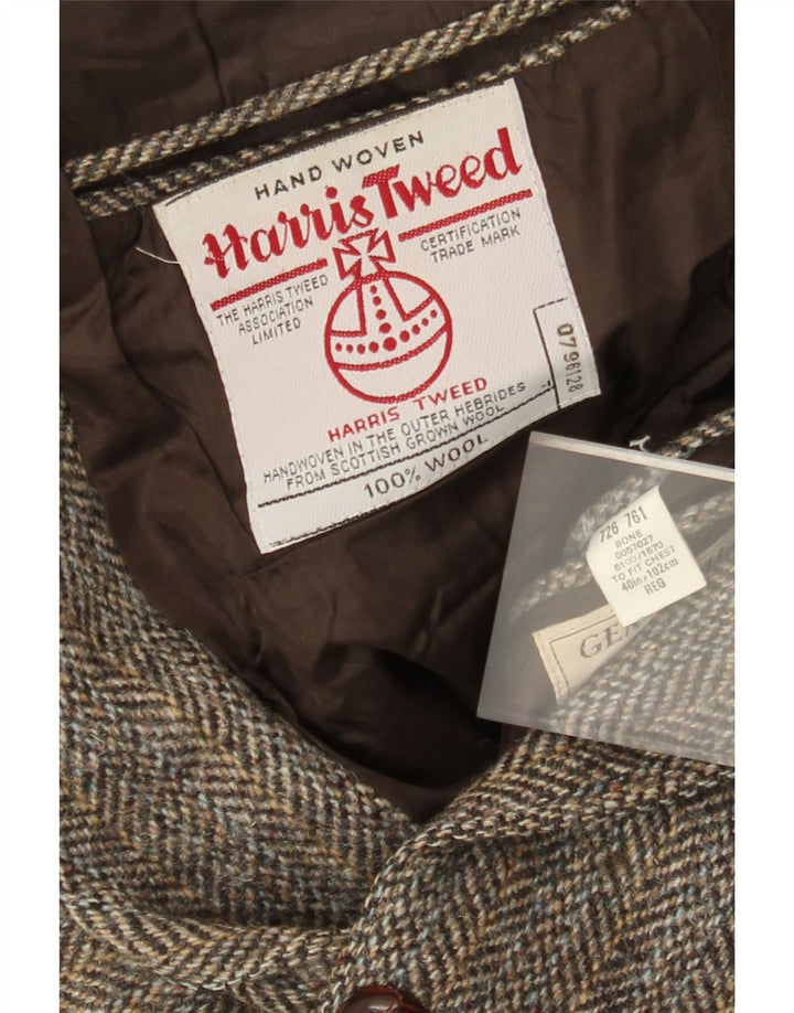 Harris Tweed Mens 2 Button Blazer Jacket UK 40 Large Brown Herringbone Wool