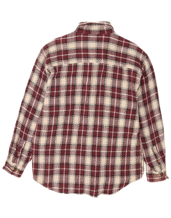 North Crest Mens Flannel Shirt Large Maroon Check Cotton