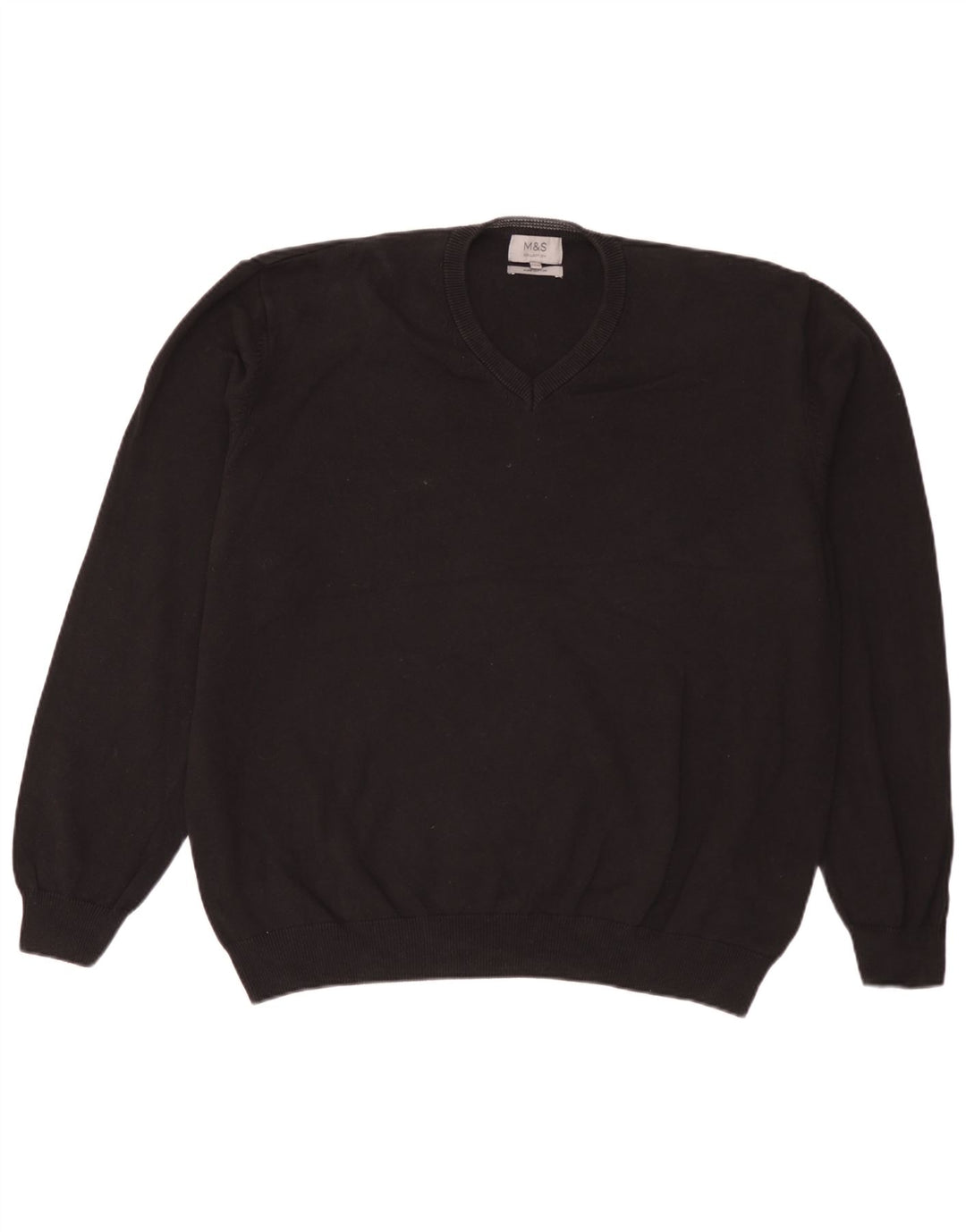 Marks & Spencer Mens V-Neck Jumper Sweater 3XL Black Cotton