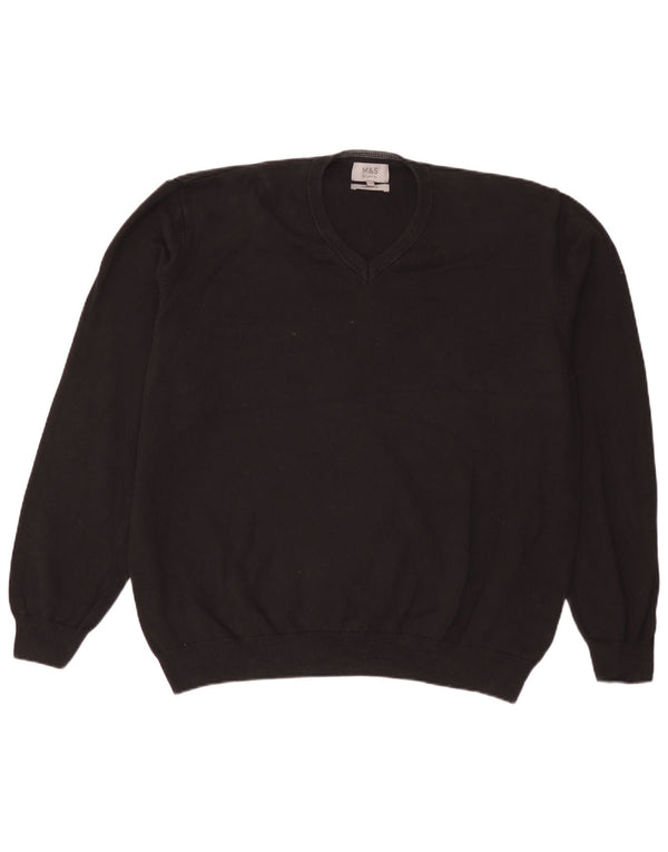 Marks & Spencer Mens V-Neck Jumper Sweater 3XL Black Cotton