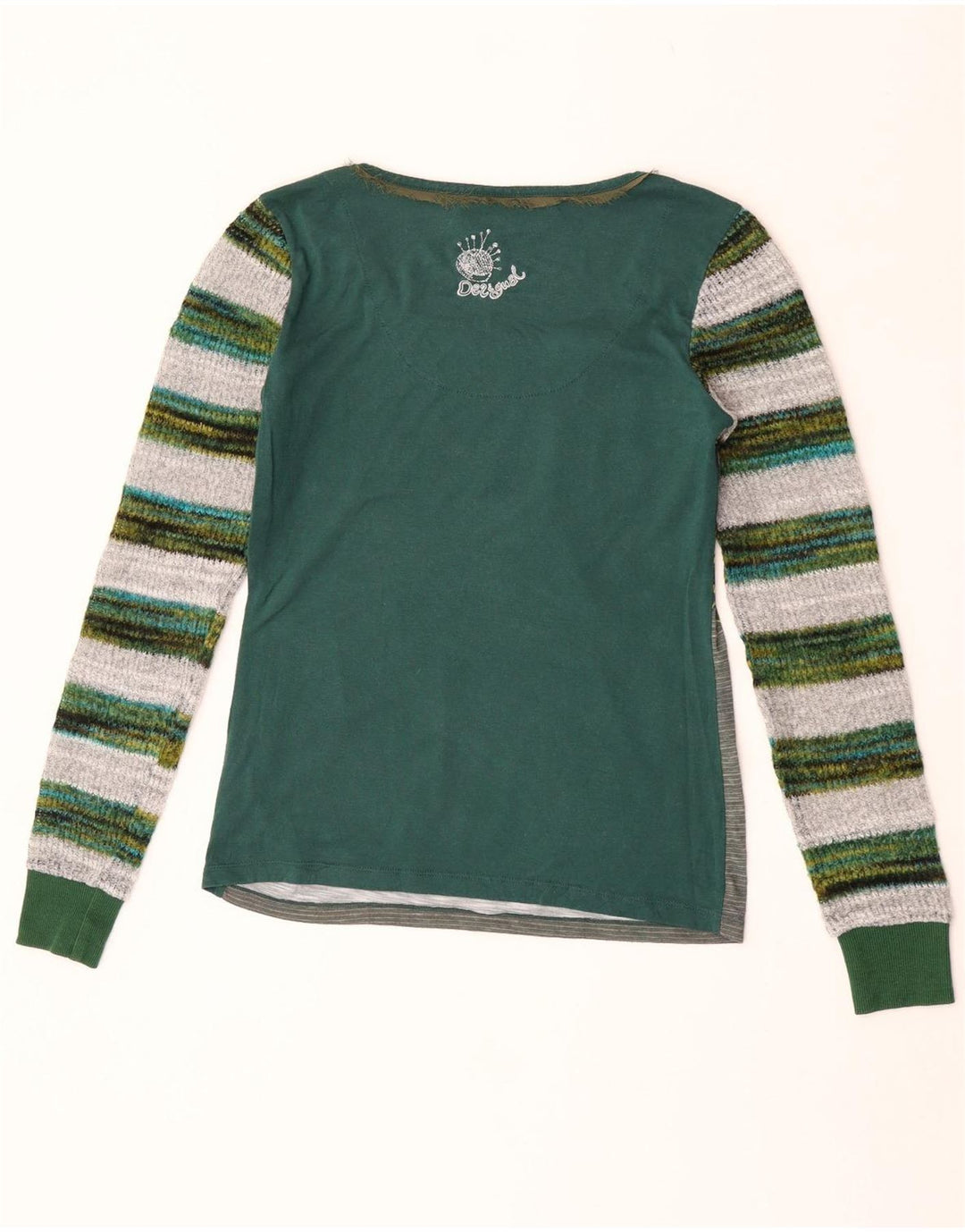 Desigual Womens Graphic Top Long Sleeve UK 12 Medium Green Floral Polyester