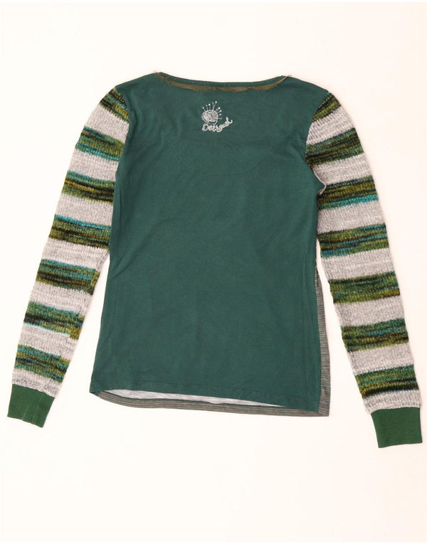 Desigual Womens Graphic Top Long Sleeve UK 12 Medium Green Floral Polyester