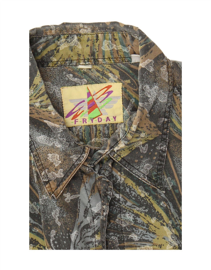 FRYDAY Mens Abstract Pattern Short Sleeve Shirt Large Green Vintage Fryday and Second-Hand Fryday from Messina Hembry 