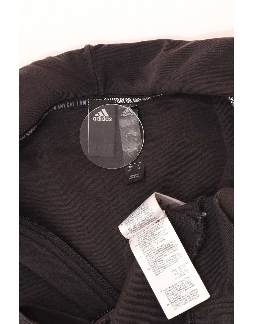 Adidas Mens Zip Hoodie Sweater Small Black Cotton
