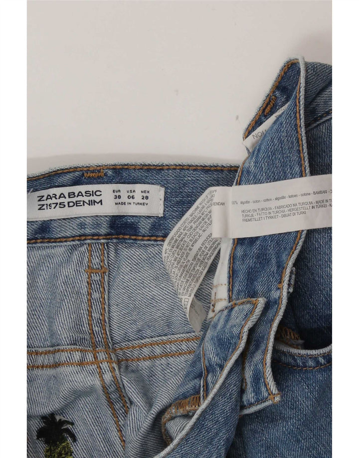 Zara Womens Abstract Pattern Denim Shorts EU 38 Small W28 Blue Cotton