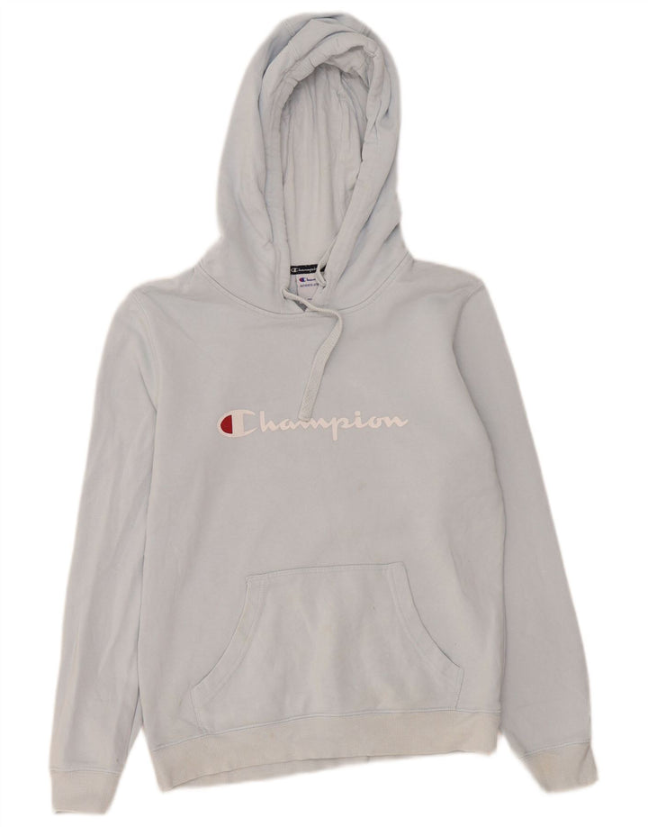 Champion Mens Graphic Hoodie Jumper Small Blue Cotton