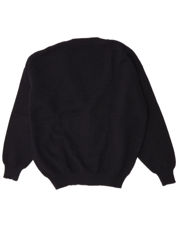Vintage Mens Cardigan Sweater Large Navy Blue Geometric Acrylic Retro