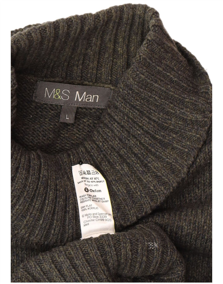 Marks & Spencer Mens Roll Neck Jumper Sweater Large Green Acrylic