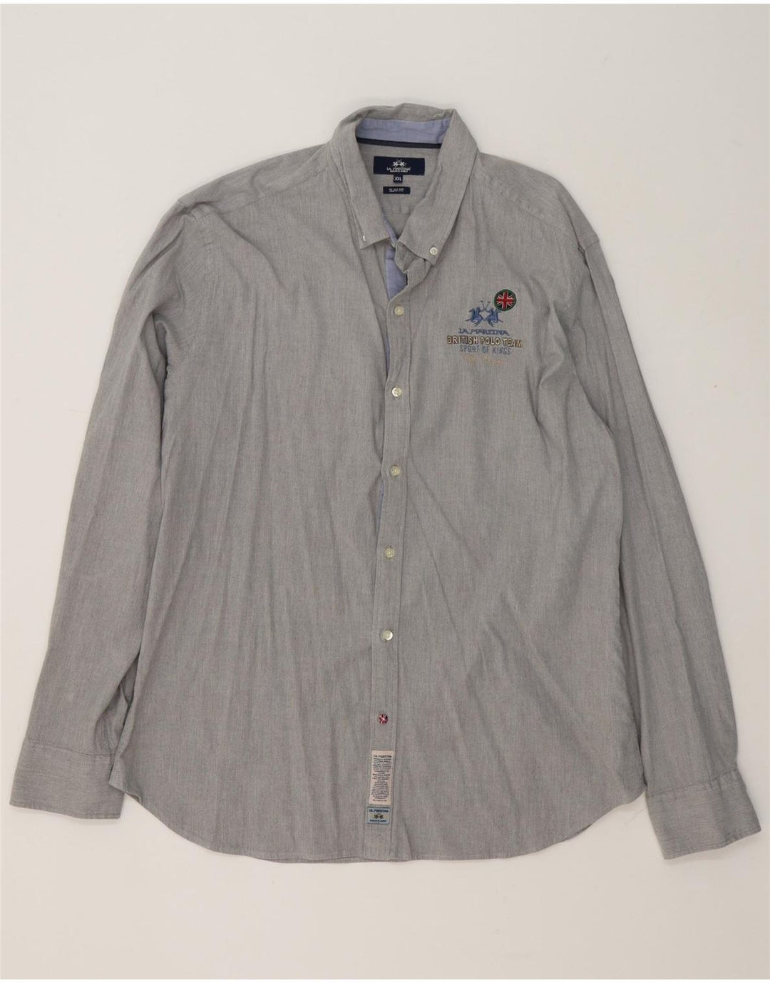 La Martina Mens Slim Fit Shirt 2XL Grey Cotton