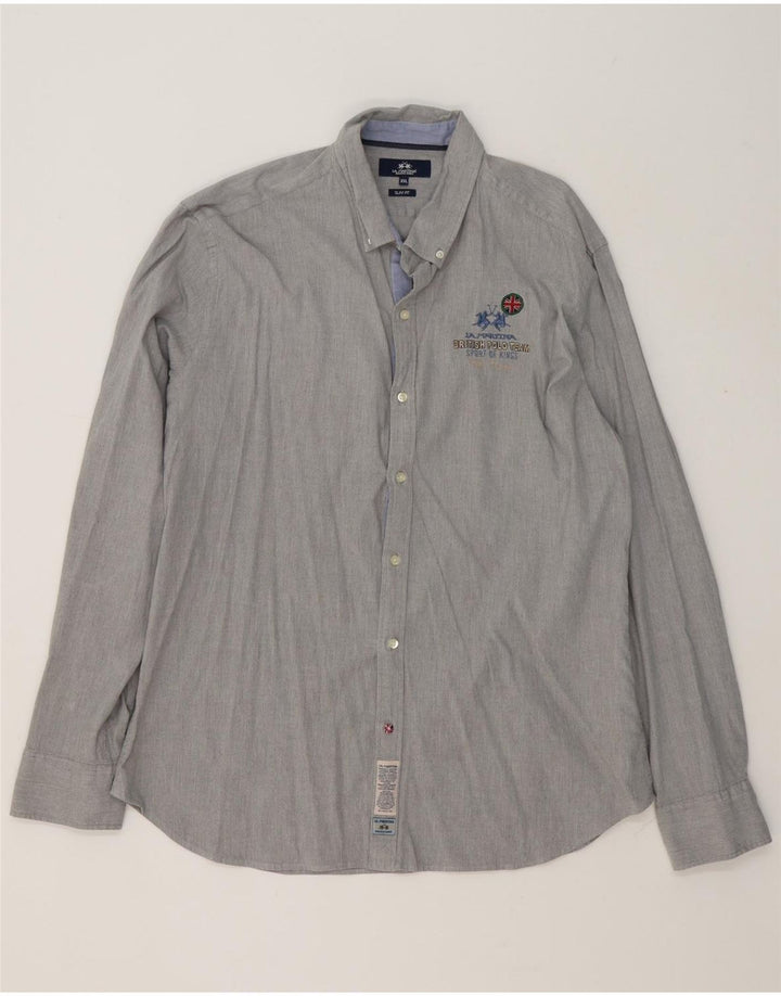La Martina Mens Slim Fit Shirt 2XL Grey Cotton