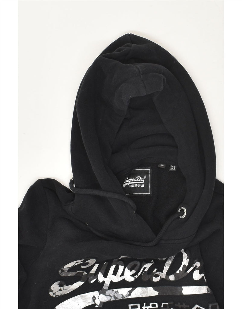 SUPERDRY Womens Graphic Hoodie Jumper UK 8 Small Black Cotton | Vintage Superdry | Thrift | Second-Hand Superdry | Used Clothing | Messina Hembry 