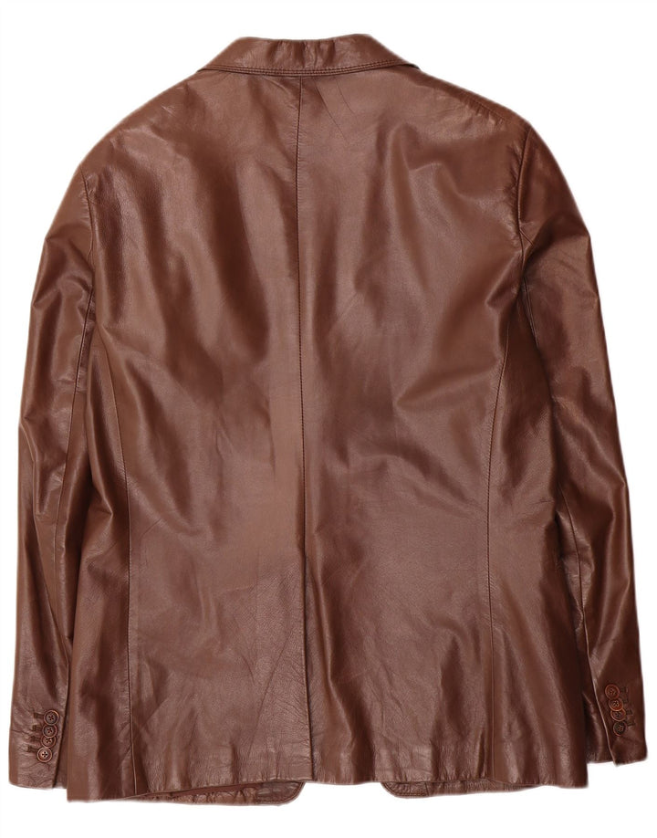 Strenesse Mens 2 Button Leather Blazer Jacket UK 40 Large Brown Leather