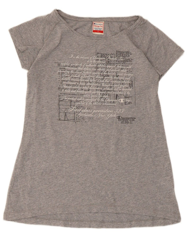 Champion Womens Herritage Fit Graphic T-Shirt Top UK 10 Small Grey