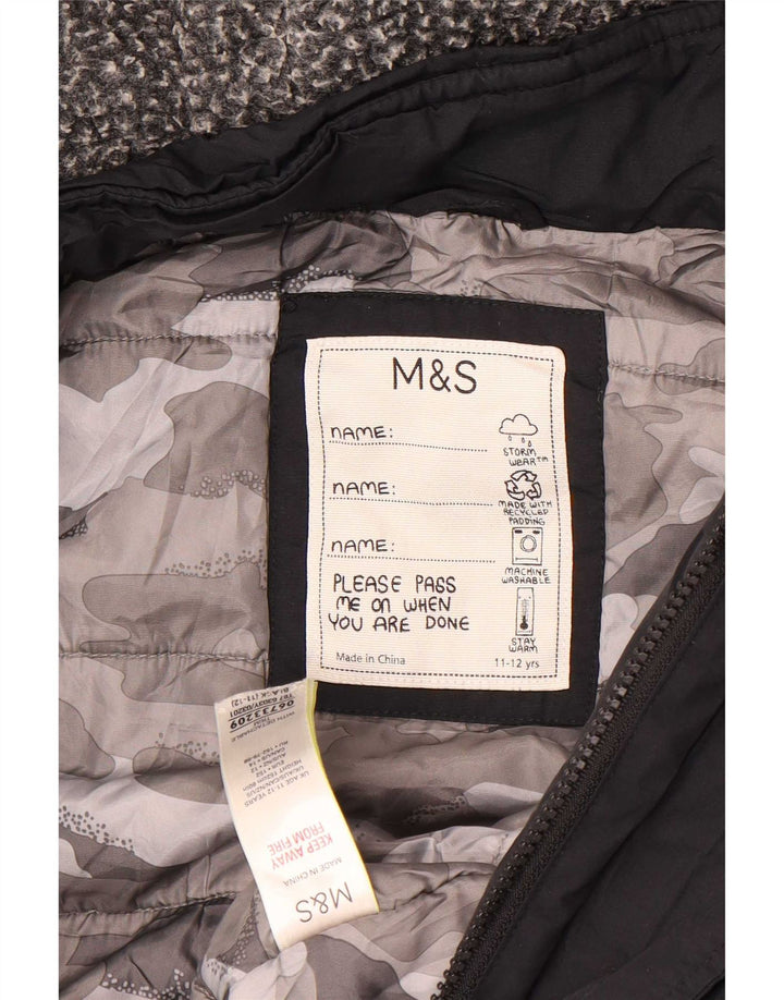 Marks & Spencer Boys Hooded Parka Jacket 11-12 Years Black Polyester