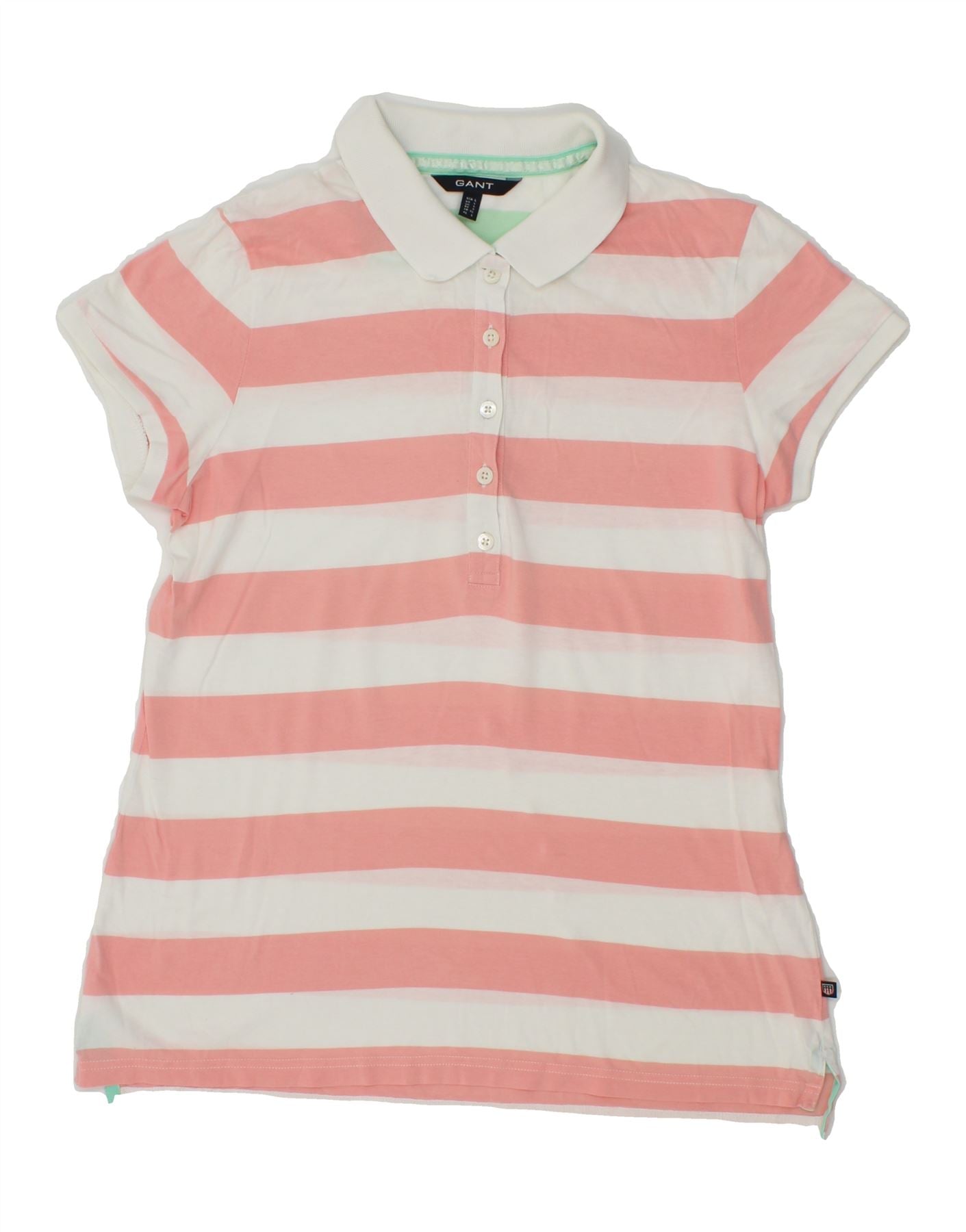 GANT Womens Polo Shirt UK 14 Large Pink Striped Cotton