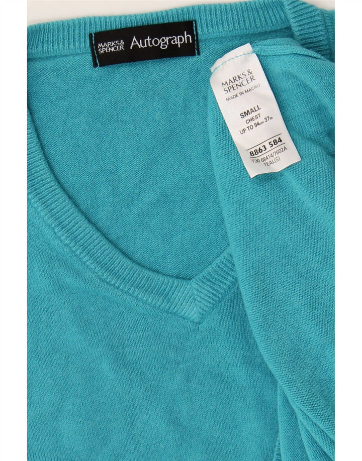 MARKS & SPENCER Mens Autograph V-Neck Jumper Sweater Small Blue Acrylic Vintage Marks & Spencer and Second-Hand Marks & Spencer from Messina Hembry 