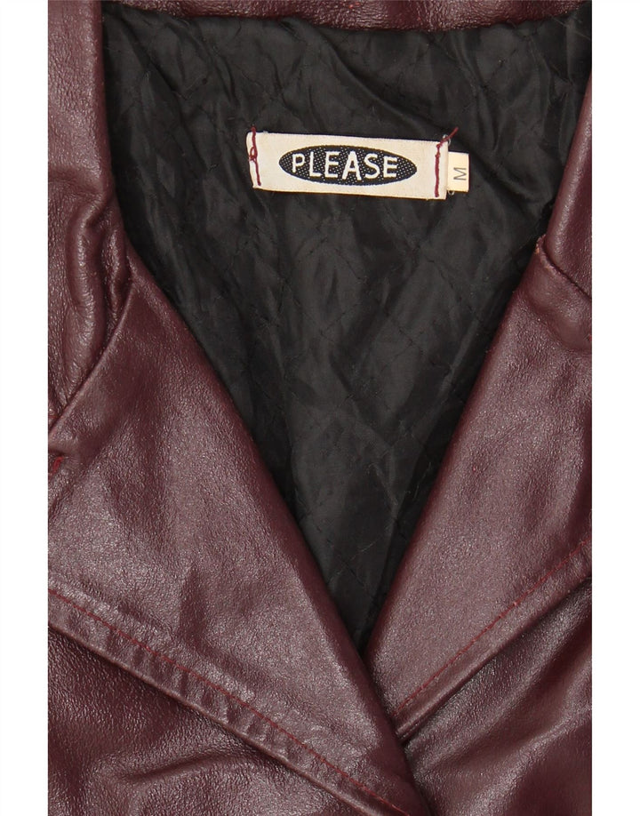 PLEASE Womens Leather Jacket UK 12 Medium Burgundy