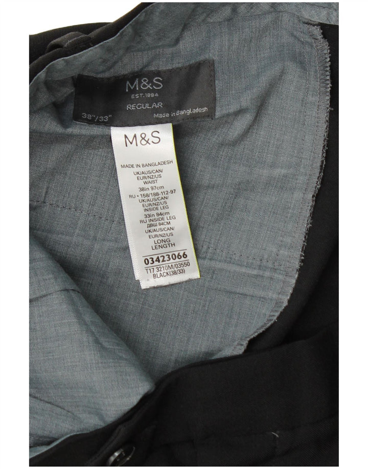 Marks & Spencer Mens Straight Regular Suit Trousers W38 L33 Black Polyester