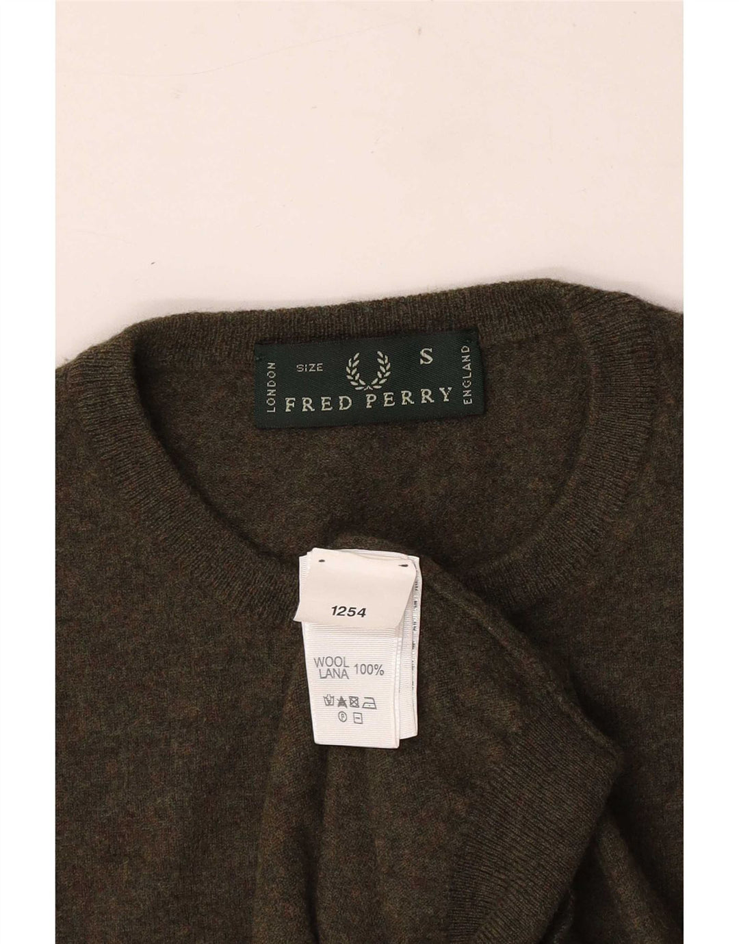 Fred Perry Mens Crew Neck Jumper Sweater Small Khaki Wool