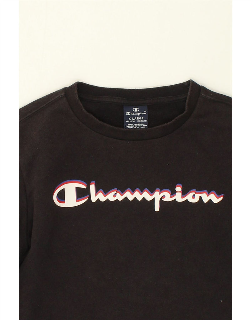 CHAMPION Boys Graphic Sweatshirt Jumper 13-14 Years XL Black Cotton | Vintage Champion | Thrift | Second-Hand Champion | Used Clothing | Messina Hembry 