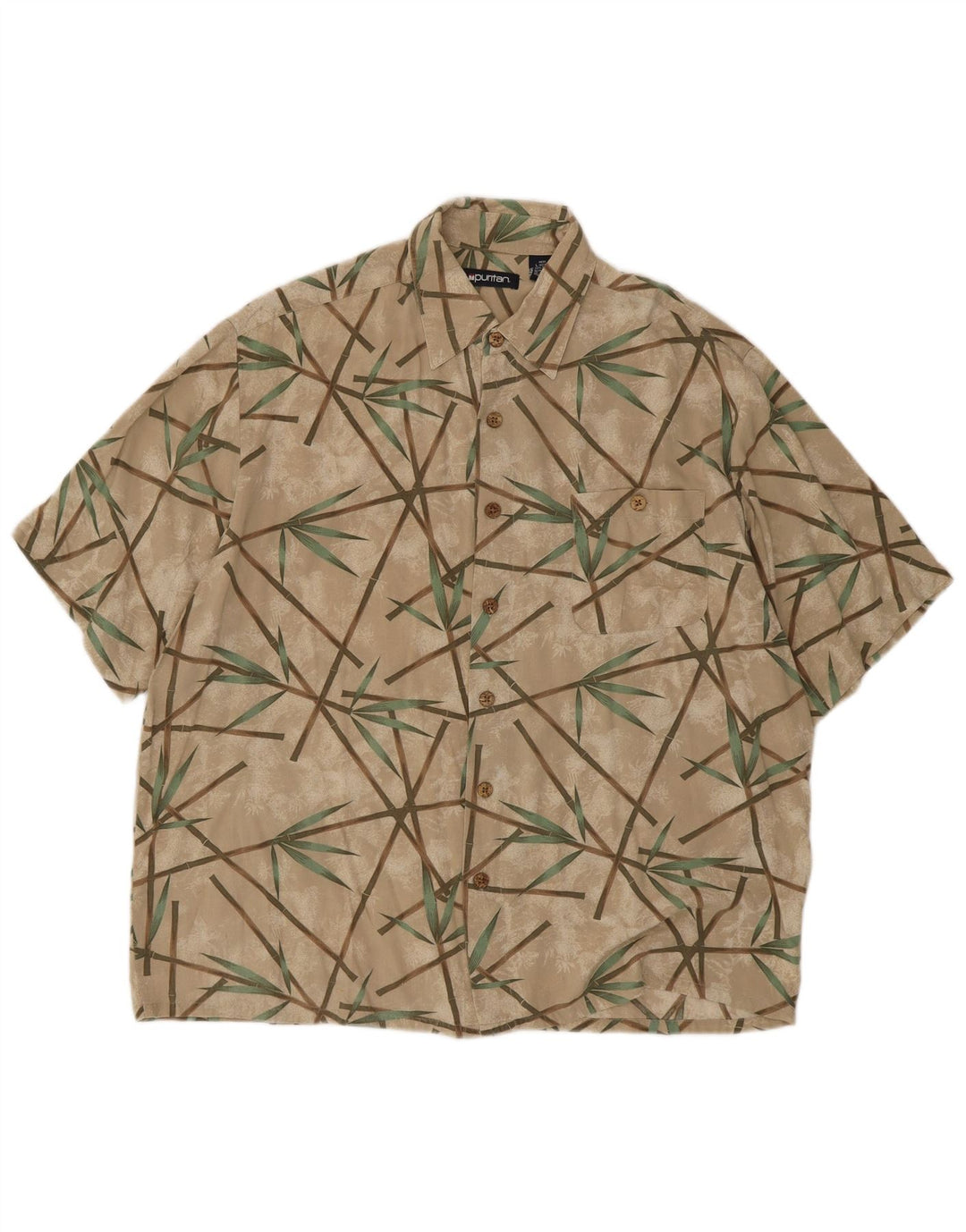Puritan Mens Abstract Pattern Short Sleeve Shirt Size 42/44 Large Beige