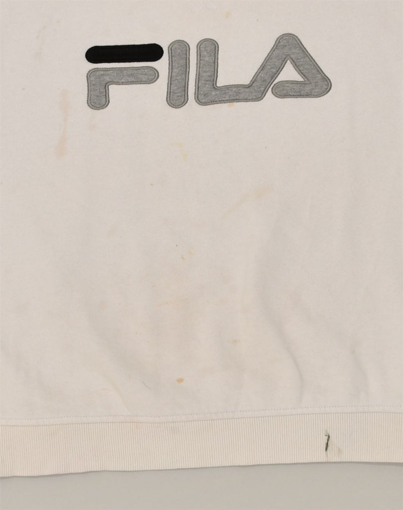 FILA Womens Graphic Sweatshirt Jumper UK 14 Medium White Cotton | Vintage Fila | Thrift | Second-Hand Fila | Used Clothing | Messina Hembry 