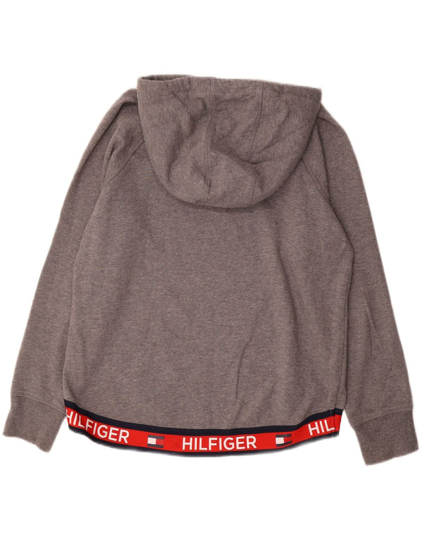 Tommy Hilfiger Womens Graphic Hoodie Jumper UK 14 Medium Grey Colourblock
