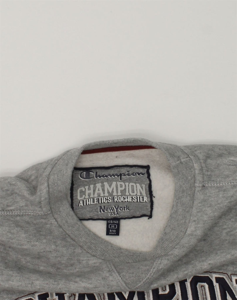 CHAMPION Boys Rochester Graphic Sweatshirt Jumper 9-10 Years Medium Grey | Vintage Champion | Thrift | Second-Hand Champion | Used Clothing | Messina Hembry 