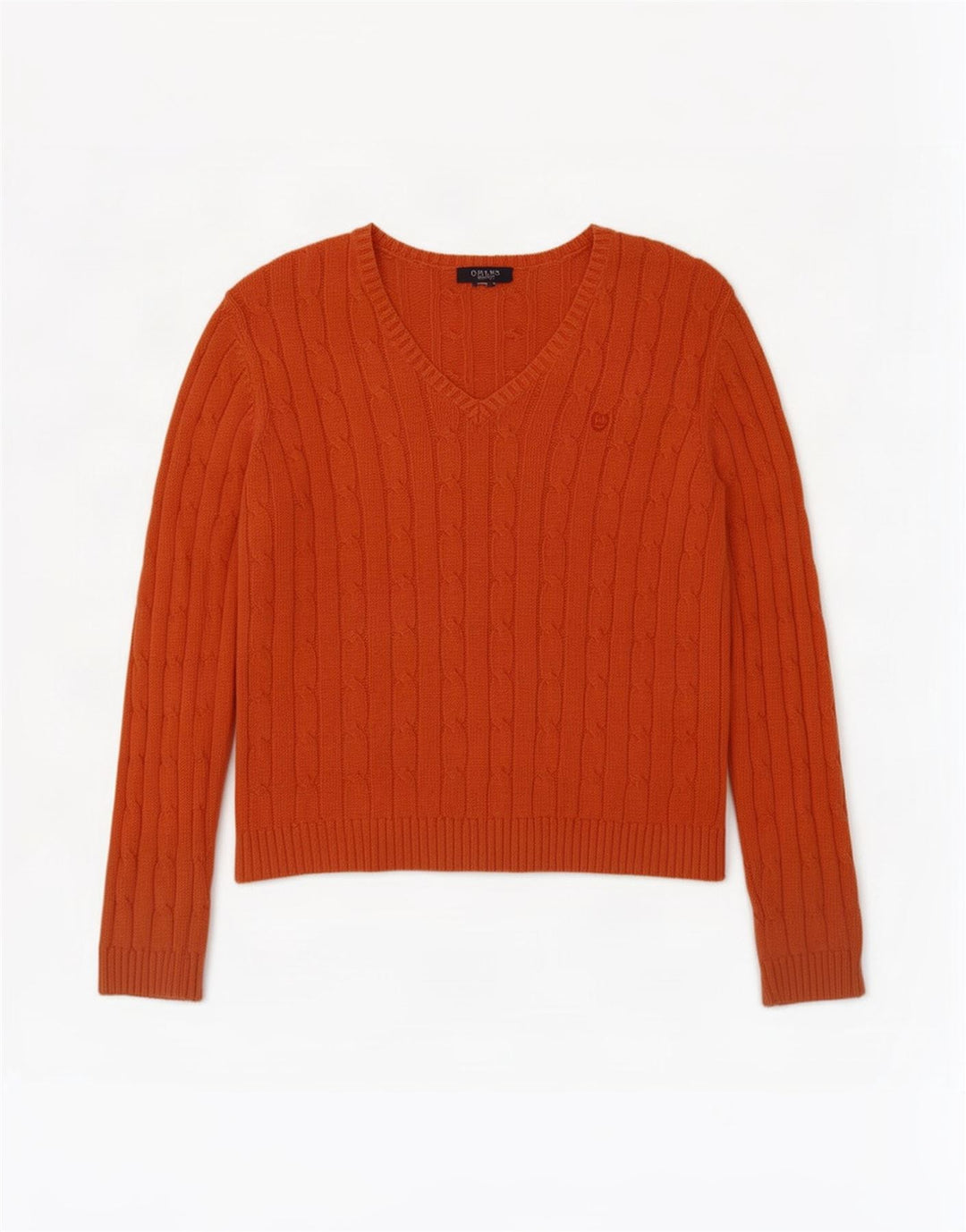 Chaps Womens V-Neck Jumper Sweater UK 14 Large Orange