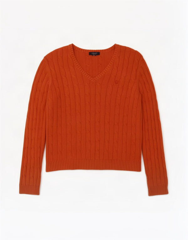 Chaps Womens V-Neck Jumper Sweater UK 14 Large Orange