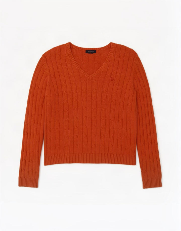 Chaps Womens V-Neck Jumper Sweater UK 14 Large Orange