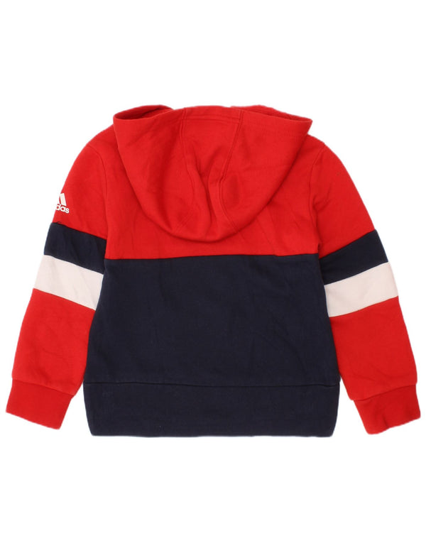 Adidas Boys Graphic Hoodie Jumper 3-4 Years Red Colourblock Cotton