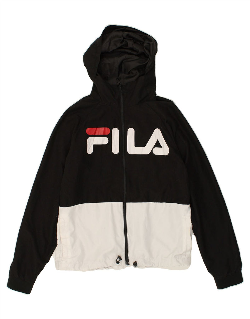 FILA Mens Graphic Rain Jacket UK 36 Small Black Colourblock Polyester | Vintage Fila | Thrift | Second-Hand Fila | Used Clothing | Messina Hembry 