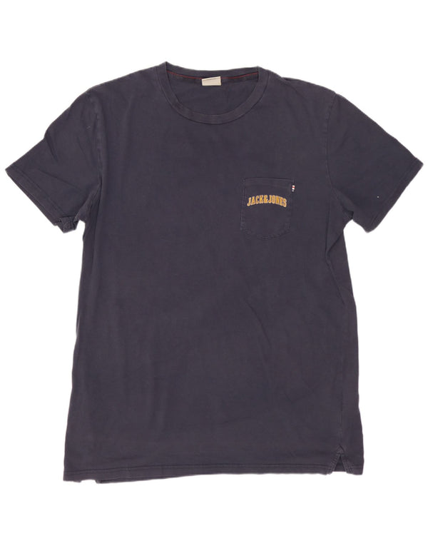 JACK & JONES Mens T-Shirt Top XL Navy Blue Cotton