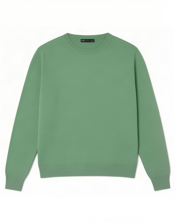 Marks & Spencer Womens Crew Neck Jumper Sweater UK 12 Medium Green Acrylic