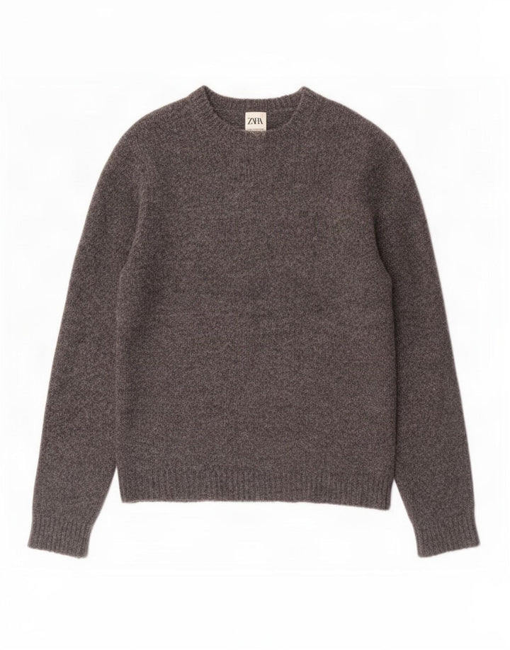 Zara Mens Boat Neck Jumper Sweater Medium Grey Acrylic