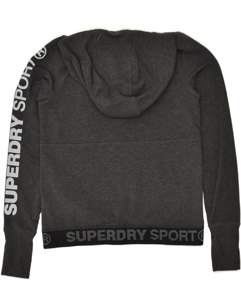 SUPERDRY Womens Graphic Hoodie Jumper UK 12 Medium Grey Polyester | Vintage Superdry | Thrift | Second-Hand Superdry | Used Clothing | Messina Hembry 