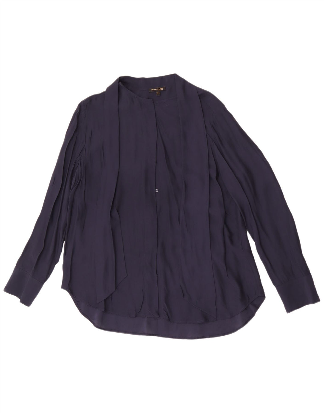 Massimo Dutti Womens Bow Tie Shirt Blouse EU 42 Large Navy Blue Viscose