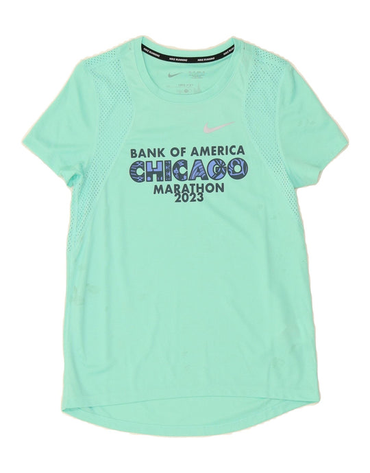 NIKE Damen Dri Fit Graphic T-Shirt Top UK XS Blau Polyester