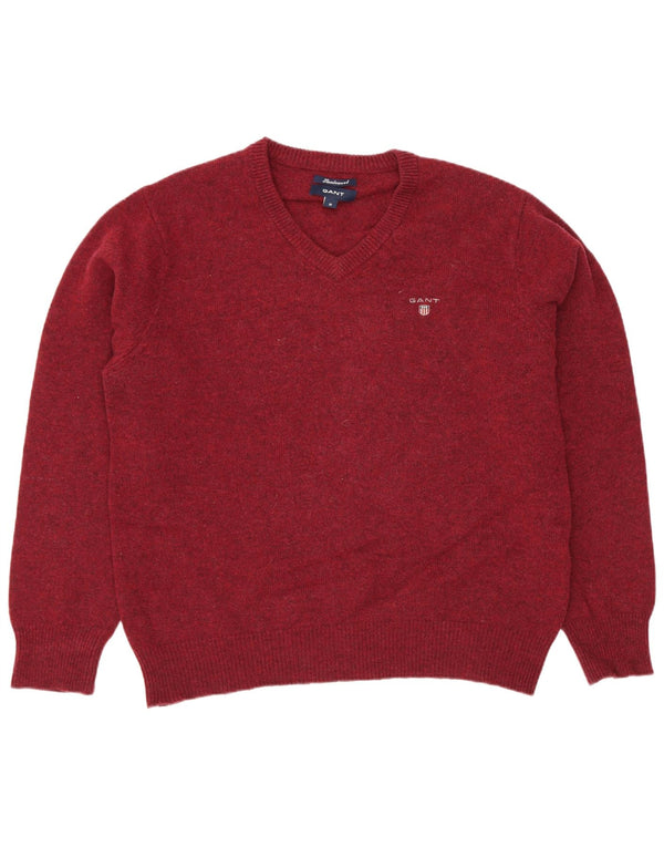 Gant Mens V-Neck Jumper Sweater Medium Burgundy Flecked Lambswool