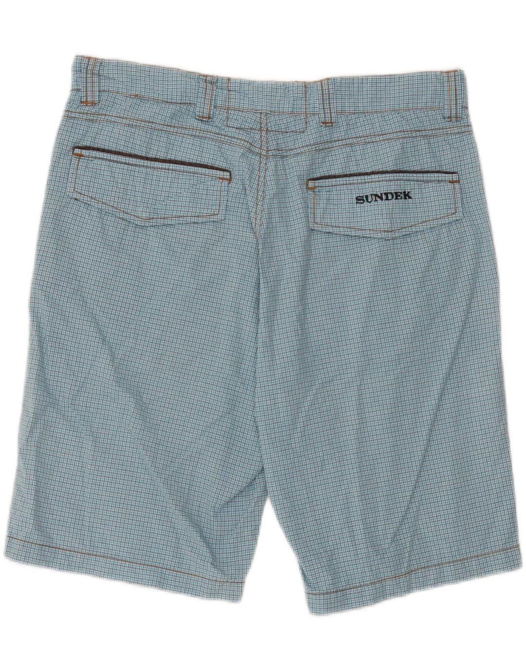 Sundek Mens Chino Shorts W33 Large Blue Check Cotton