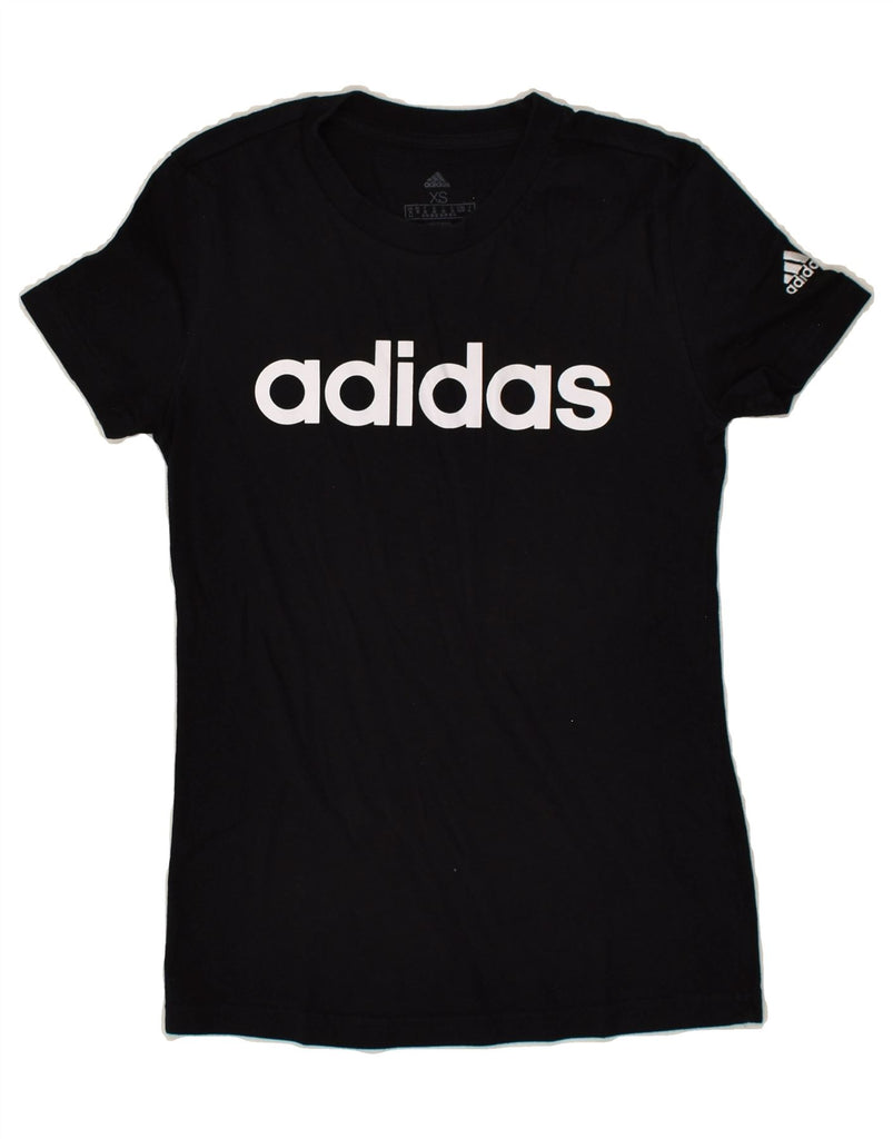 ADIDAS Womens Graphic T-Shirt Top UK 4-6 XS Black Cotton | Vintage Adidas | Thrift | Second-Hand Adidas | Used Clothing | Messina Hembry 