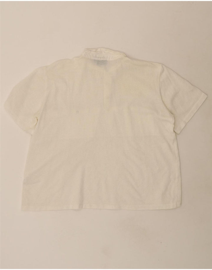 VINTAGE Mens Short Sleeve Pullover Shirt Medium White Polyester Vintage Vintage and Second-Hand Vintage from Messina Hembry 