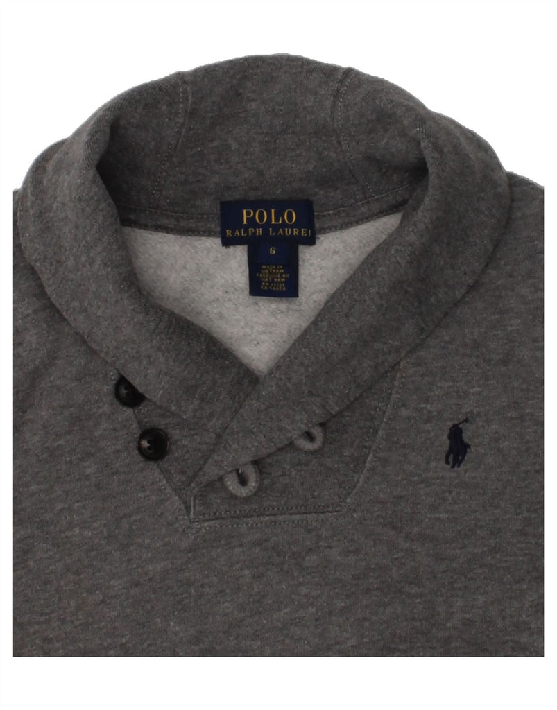 POLO RALPH LAUREN Boys Shawl Neck Sweatshirt Jumper 5-6 Years Grey Cotton | Vintage Polo Ralph Lauren | Thrift | Second-Hand Polo Ralph Lauren | Used Clothing | Messina Hembry 