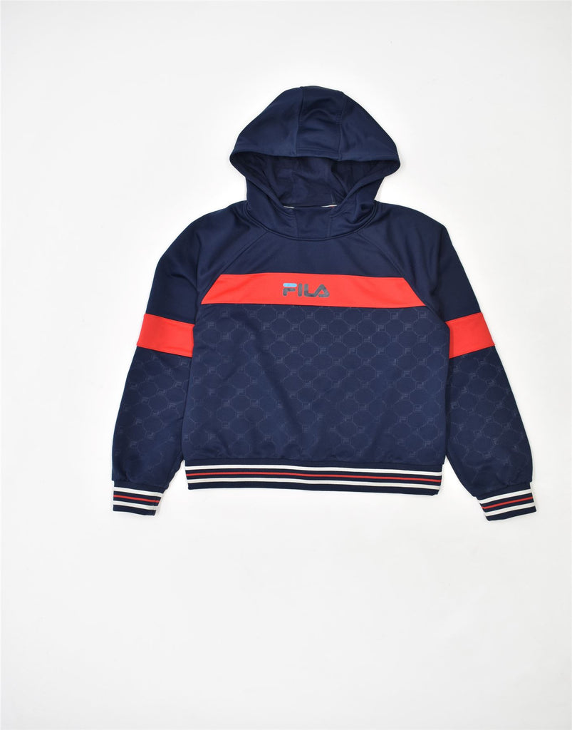 FILA Boys Graphic Hoodie Jumper 15-16 Years Navy Blue Polyester | Vintage | Thrift | Second-Hand | Used Clothing | Messina Hembry 