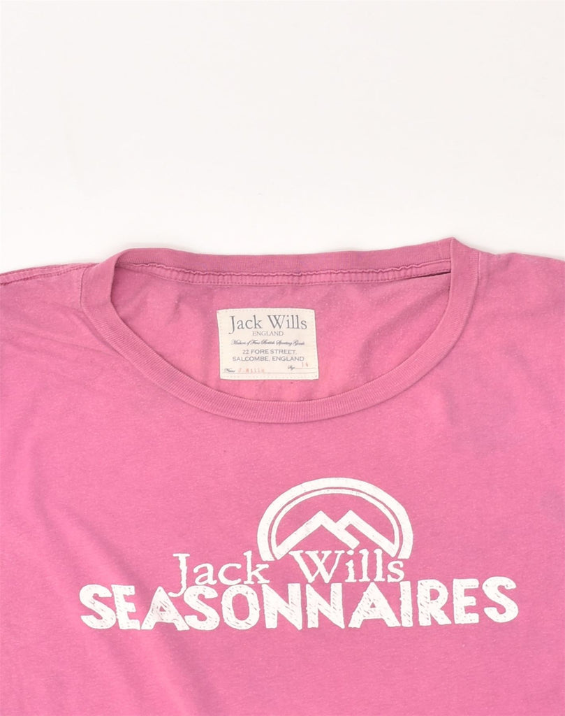 JACK WILLS Womens Graphic T-Shirt Top UK 14 Large Pink Cotton | Vintage Jack Wills | Thrift | Second-Hand Jack Wills | Used Clothing | Messina Hembry 