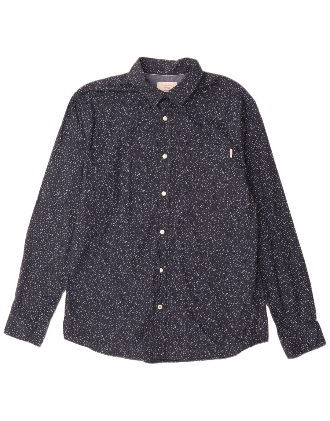 Jack & Jones Mens Shirt XL Navy Blue Spotted Cotton