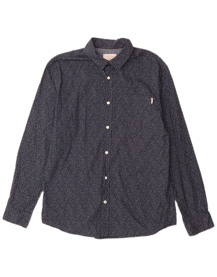 Jack & Jones Mens Shirt XL Navy Blue Spotted Cotton